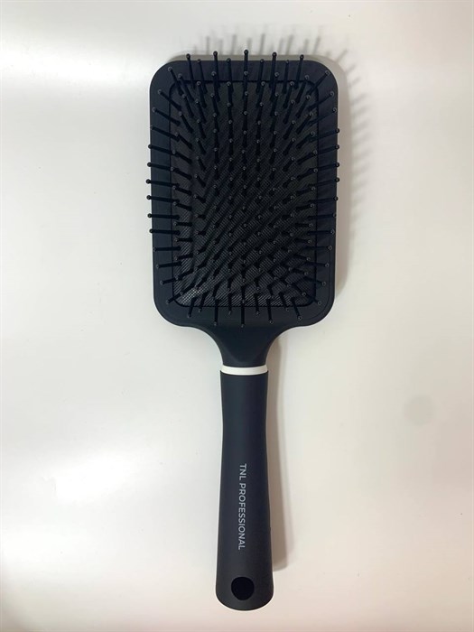 Щетка массажная для волос TNL прямоугольная, нейлоновые штифты, 84 мм, черная - фото 5601